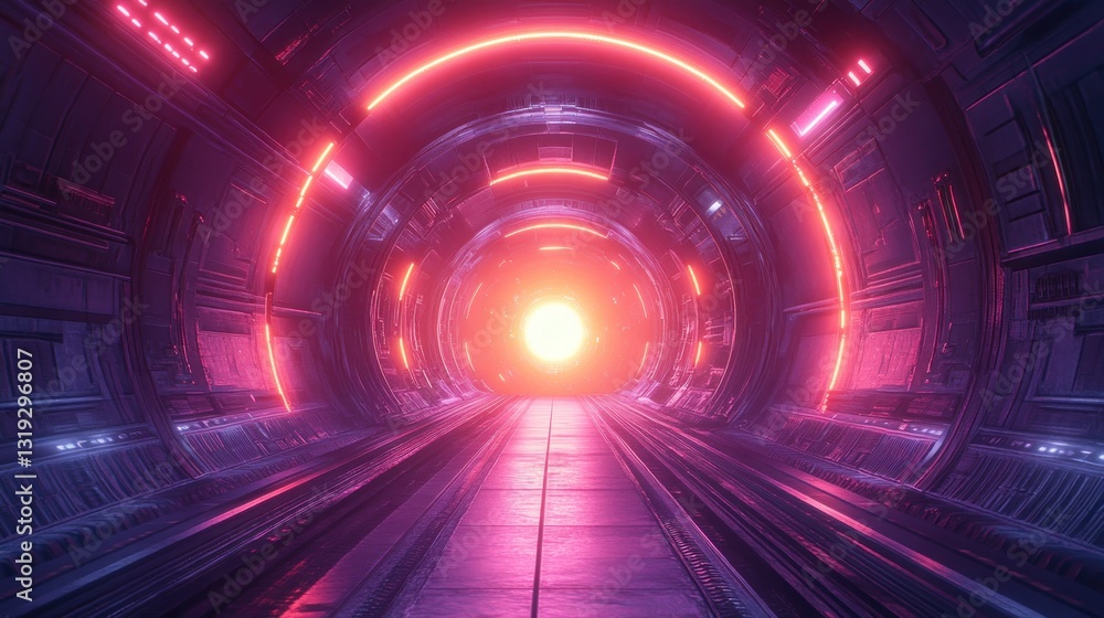 Futuristic tunnel with vibrant neon lights Futuristic tunnel with vibrant neon lights