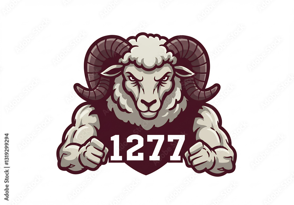 Muscular Ram Mascot with Number 1277 Pixel Art Illustration Muscular Ram Mascot with Number 1277 Pixel Art Illustration