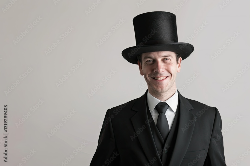 Ultra Quality Image of Smiling Man in Black Suit and Cylinder Hat Ultra Quality Image of Smiling Man in Black Suit and Cylinder Hat