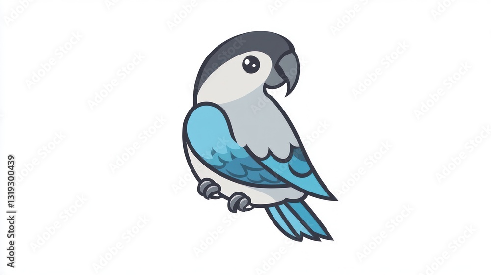 Obraz premium Cute blue parrot illustration, white background, children's book