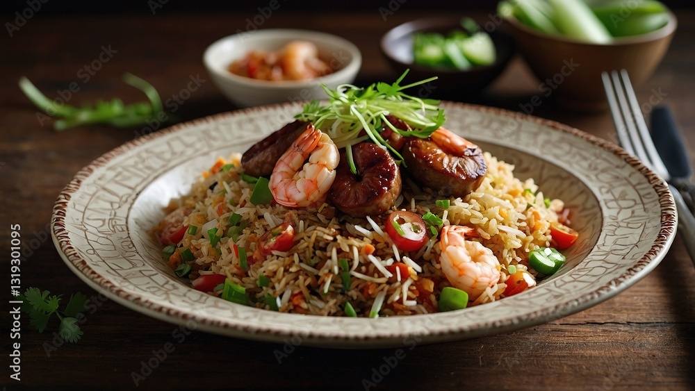 Flavorful Shrimp Noodles with Fresh Herbs in a Bowl Flavorful Shrimp Noodles with Fresh Herbs in a Bowl