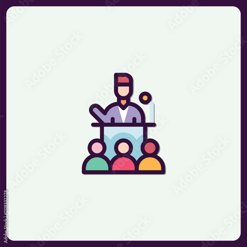 Colorful Icon Illustrating a Speaker Presenting to an Audience Members