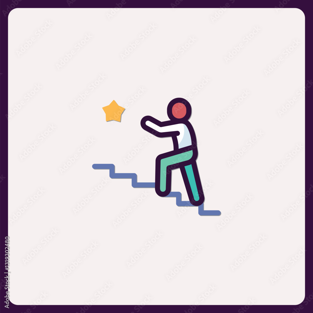 Achieving goals with determination, climbing stairs to reach success star Achieving goals with determination, climbing stairs to reach success star
