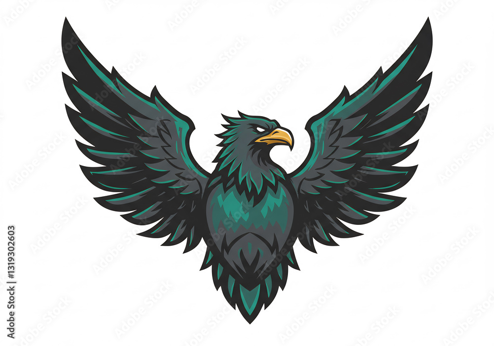 Obraz premium Pixel Art Teal and Black Eagle with Spread Wings