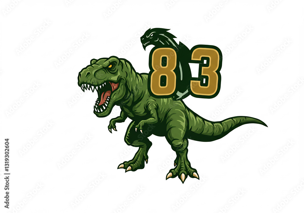 Fototapeta premium Pixel Art Tyrannosaurus Rex with Number 83 and Black Creature
