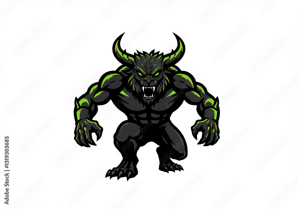 Fototapeta premium Powerful Black And Green Pixel Art Monster Illustration
