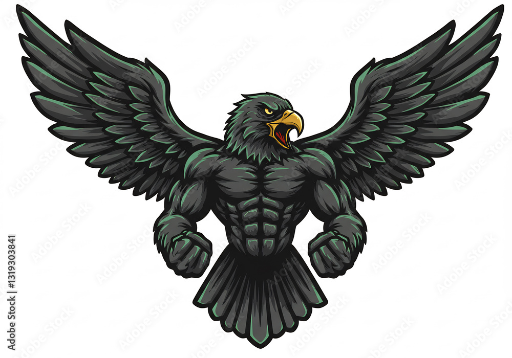 Obraz premium Powerful Black Muscular Eagle Pixel Art Illustration