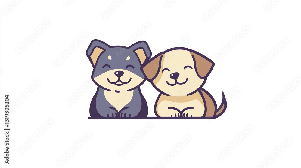 Fototapeta premium Cute cartoon puppies sitting together