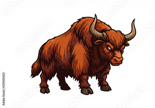 Powerful Brown Yak Illustration Pixel Art