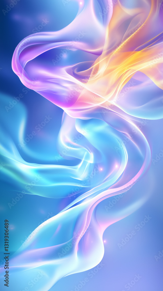 Delicate waves of translucent colors blend seamlessly, creating an enchanting visual experience. The vibrant hues evoke a sense of calm and wonder, transporting the viewer into a surreal realm