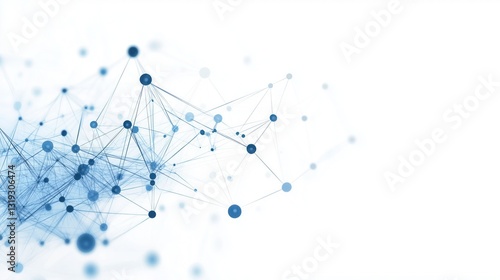 Blue interconnected dots and lines forming network structure on white background. Digital tech, data connection concept visual, suitable as wallpaper.