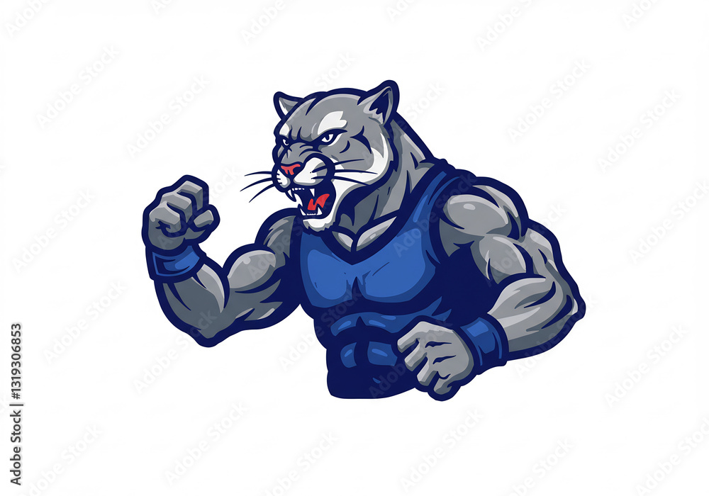 Fototapeta premium Powerful Gray Cougar Athlete Mascot Illustration