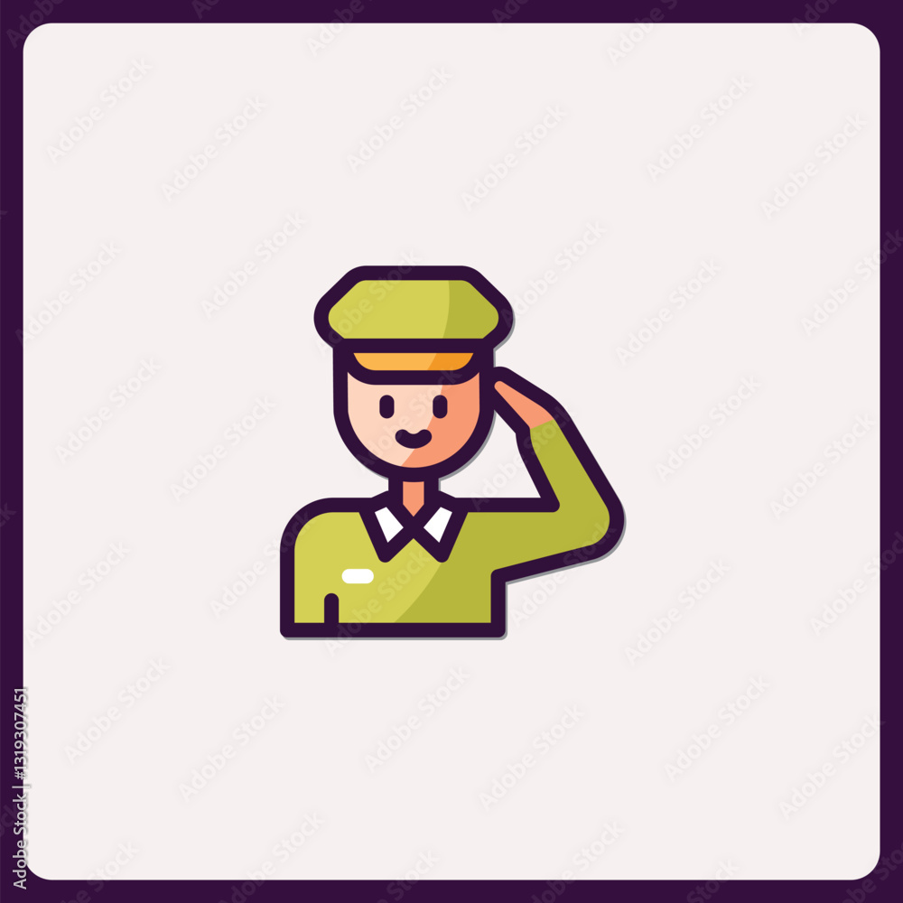 Charming vector icon featuring a saluting military officer in vibrant colors Charming vector icon featuring a saluting military officer in vibrant colors