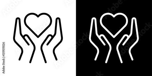 Heart and hands icon pack in black and white colors