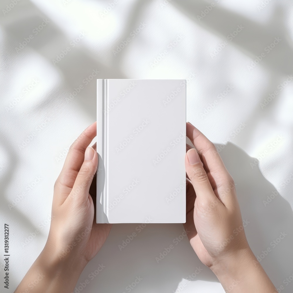 Individual holding a blank book with a minimalist cover in a simple yet elegant style expressing creativity and possibilities Individual holding a blank book with a minimalist cover in a simple yet elegant style expressing creativity and possibilities