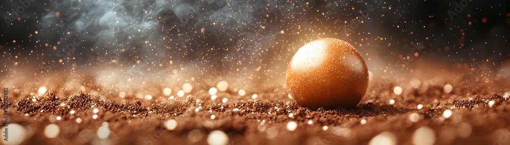 Decadent Chocolate Pearl Suspended in Glowing Edible Shimmer Mist with Cocoa Particles Luxurious Gourmet Dessert Art Concept Decadent Chocolate Pearl Suspended in Glowing Edible Shimmer Mist with Cocoa Particles Luxurious Gourmet Dessert Art Concept