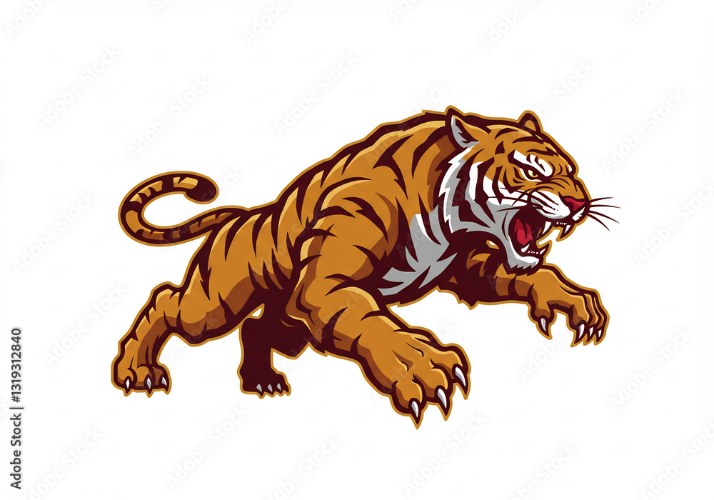 Obraz premium Powerful Orange Tiger Illustration Roaring with Intense Energy