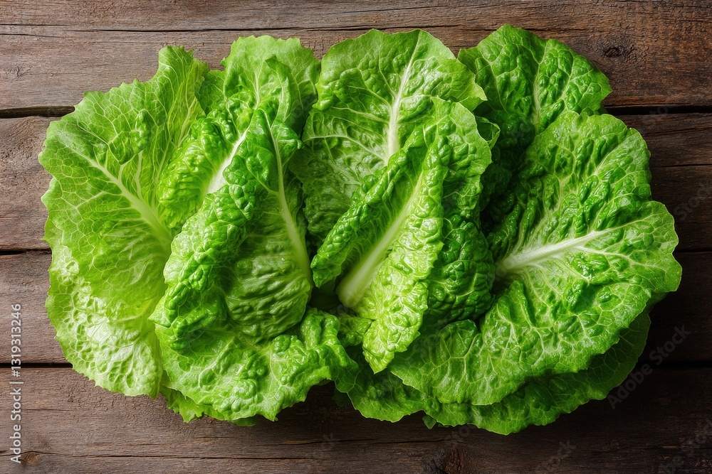 Lush green lettuce atop a rustic wooden surface, leaves delicately overlapped in a vibrant spiral—wrinkles add depth to their vivid hue Lush green lettuce atop a rustic wooden surface, leaves delicately overlapped in a vibrant spiral—wrinkles add depth to their vivid hue