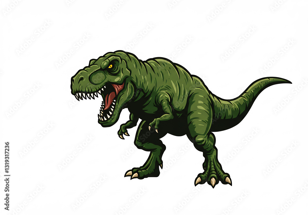 Fototapeta premium Roaring Green Tyrannosaurus Rex Pixel Art Illustration