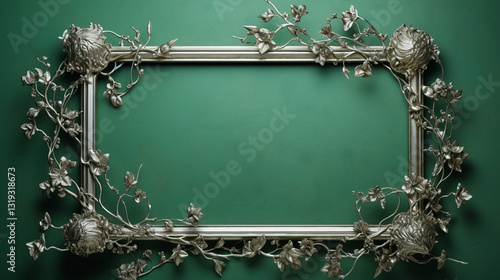 silver classic frame on green background