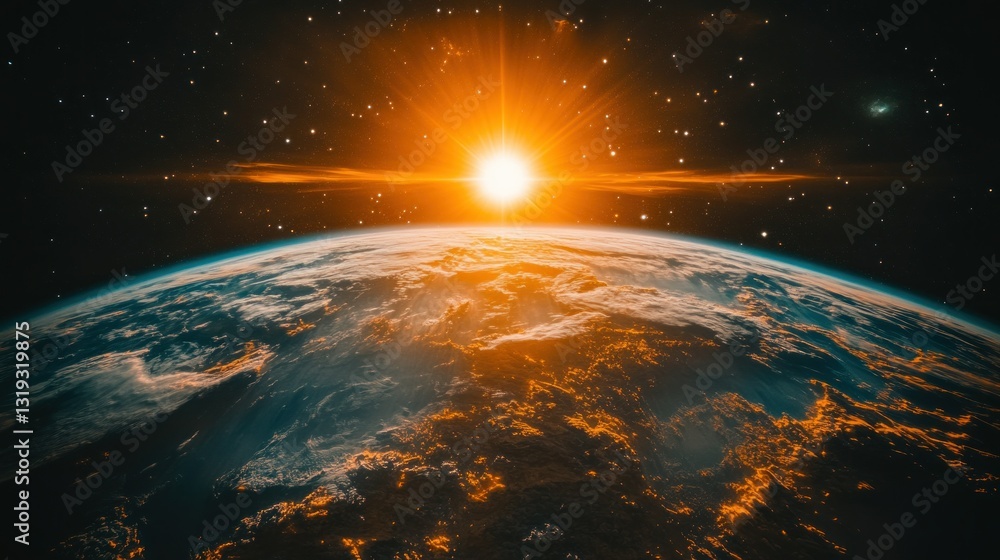 Obraz premium Earth rising, sunrise from space