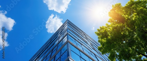 Innovative building designed with green technology features for energy efficiency and environmental sustainability in urban areas