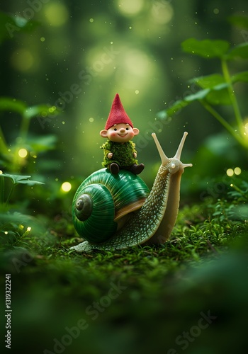 Happy Gnome on a Snail Ride
