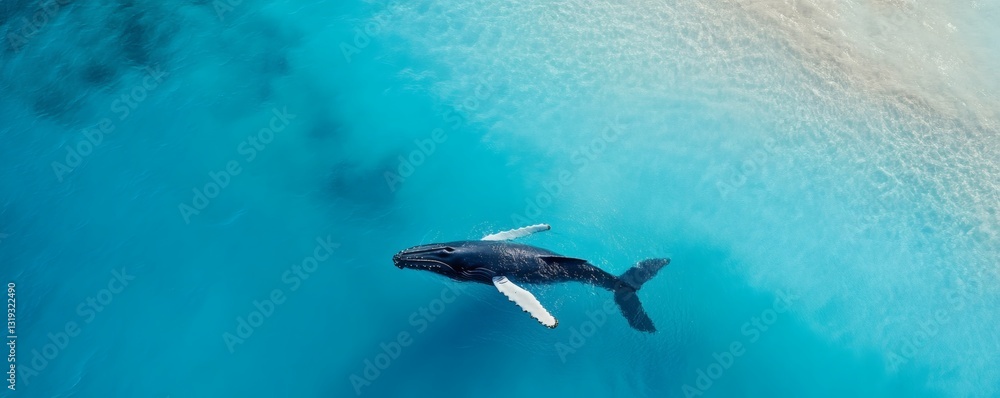 Obraz premium A large whale gracefully swimming near the shallow turquoise ocean water