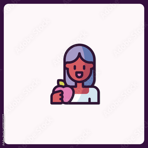 Smiling woman character holding apple promoting healthy eating concept