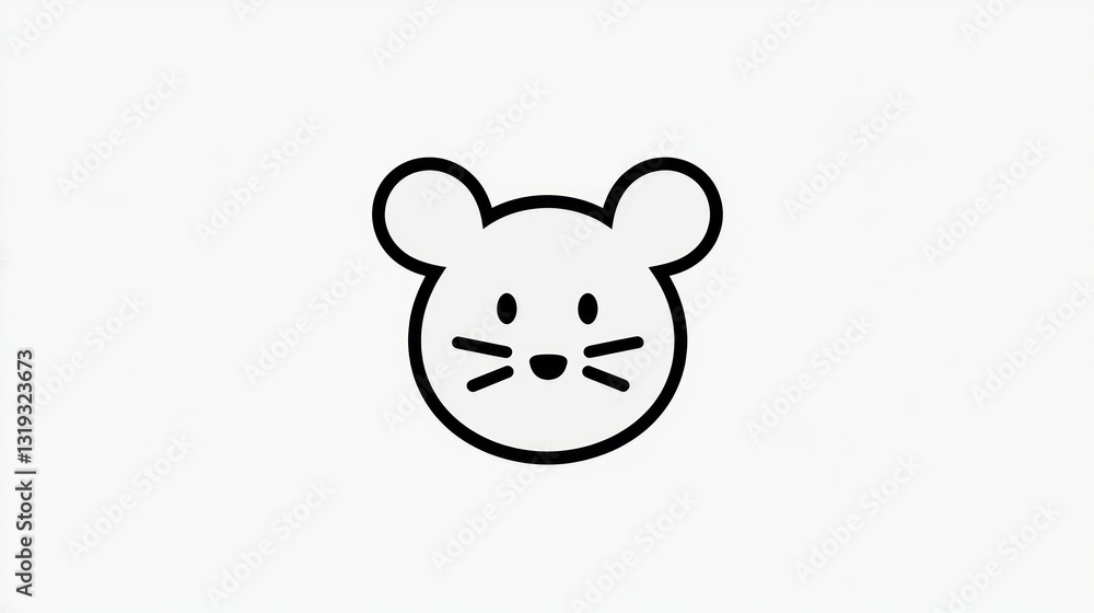 Fototapeta premium Simple black line art mouse head on white background. Possible use children's book illustration