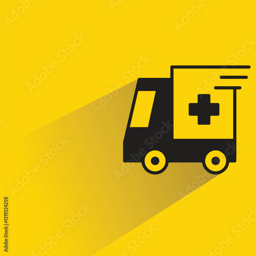 ambulance icon with shadow on yellow background