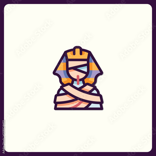 Stylized Egyptian Mummy Icon Illustration with Colorful Accents