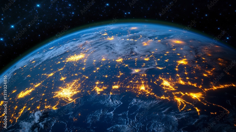 Obraz premium Stunning Earth at Night with Bright City Lights and Stars Above