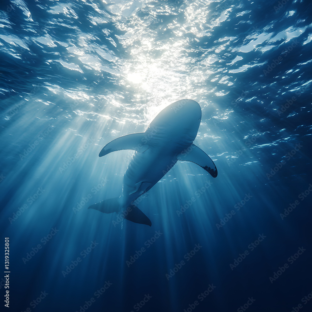 Fototapeta premium Majestic Shark in the Deep Ocean Sunlight