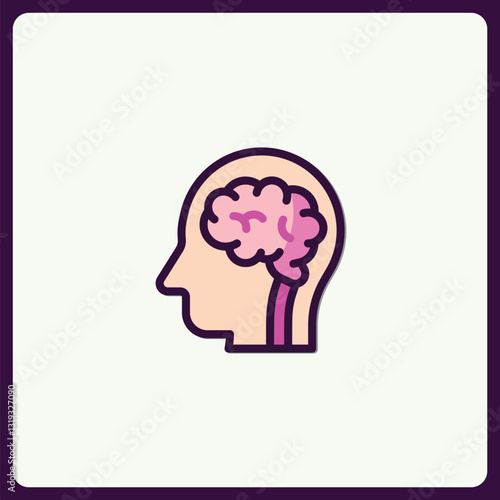 Creative brain icon illustration featuring a human head profile style