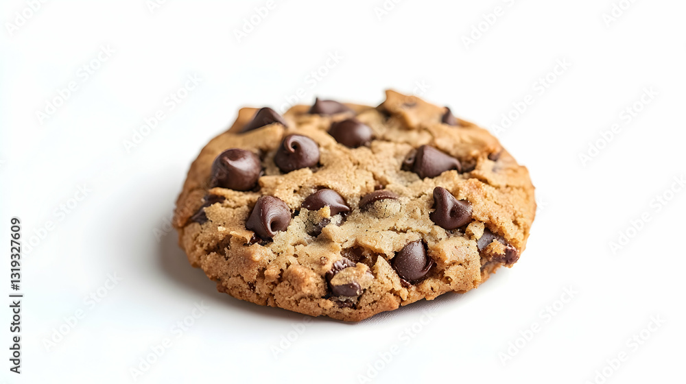 Single Freshly Baked Chocolate Chip Cookie On A White Background With Soft Lighting Single Freshly Baked Chocolate Chip Cookie On A White Background With Soft Lighting