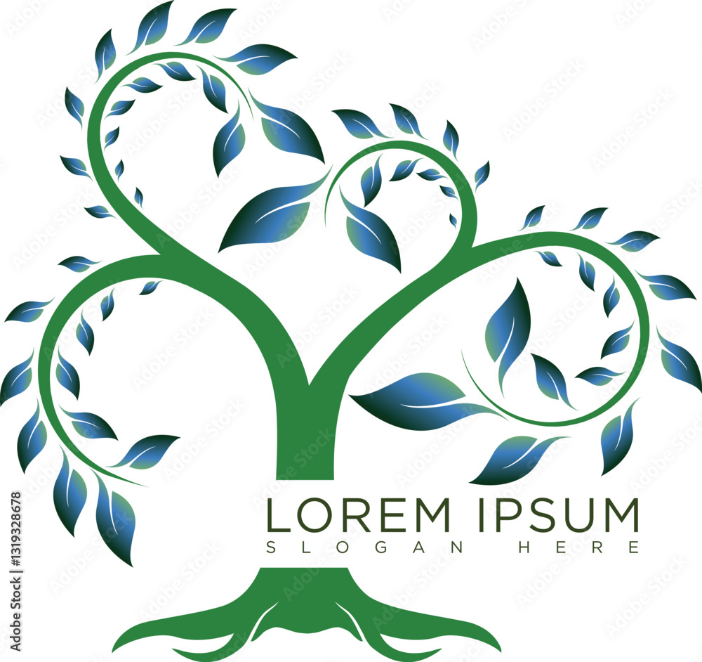 Fototapeta premium Tree logo with modern and minimalist design, fresh green geometric elements with futuristic touch, suitable for brands that focus on green technology, or environment. Available in high quality vector 
