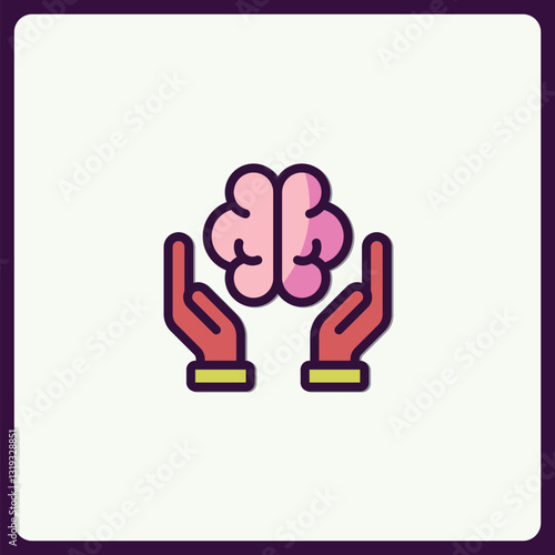 Icon of two hands protectively holding or presenting a brain concept