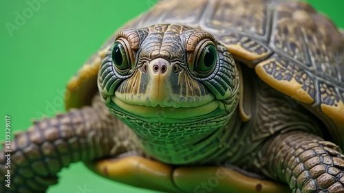 Turtle opening and closing its mouth, showcasing detailed features of its head, beak-like jaw, and textured skin. The movement highlights natural reptilian behavior and expression.  