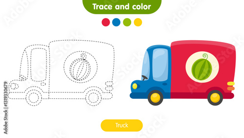 Coloring book for children: truck. Educational game for kids.