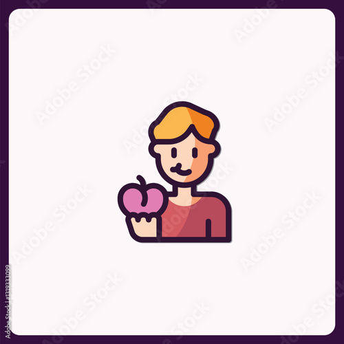Character Illustration Holding Fruit, Representing Healthy Lifestyle Choices