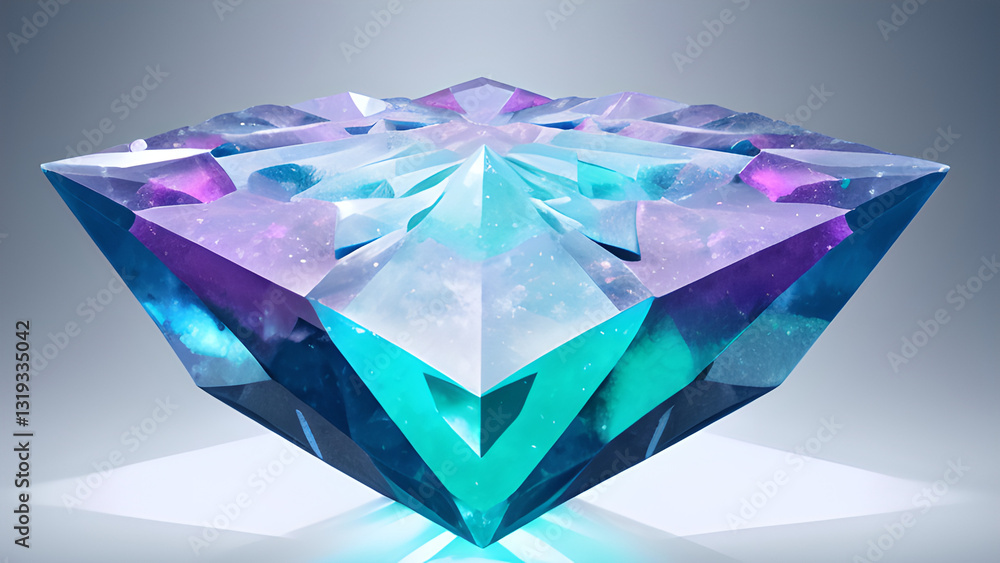 Futuristic Crystal with Galaxy-Inspired Colors and Faceted Design Futuristic Crystal with Galaxy-Inspired Colors and Faceted Design