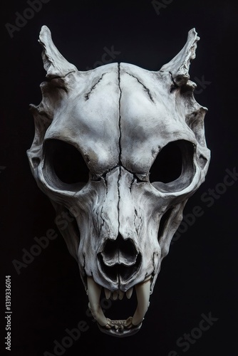 Realistic wolf skull mask creation artist studio sculpture dark environment close-up unique art concept