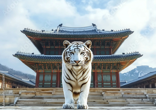 white tiger by Gyeongbokgung Palace south korea Seoul