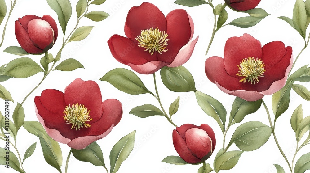A seamless tapestry of vibrant red blossoms on pristine white canvas, celebration of floral beauty A seamless tapestry of vibrant red blossoms on pristine white canvas, celebration of floral beauty