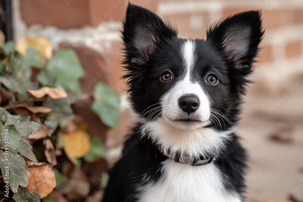 Adorable Black and White Puppy Eyes Focused on the Camera Outdoors Adorable Black and White Puppy Eyes Focused on the Camera Outdoors