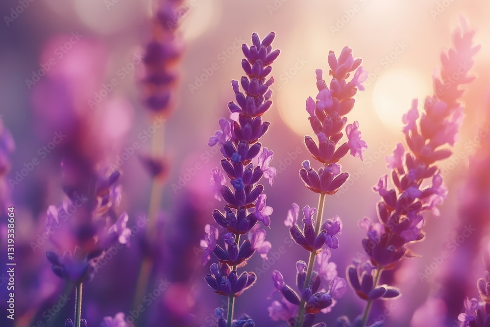 Obraz premium Beautiful Lavender Fields with Soft Light in the Background