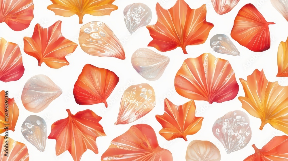 Fototapeta premium Autumn leaves seamless pattern, vibrant orange and white foliage for seasonal backgrounds textile designs