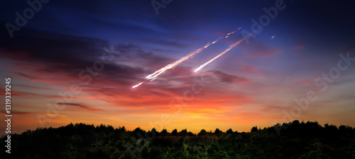 Fototapeta Naklejka Na Ścianę i Meble -  Falling meteorite, asteroid, comet on Earth. Elements of this image furnished by NASA.