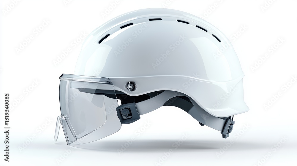 Fototapeta premium White hard hat with safety visor, essential protection for construction and industrial workers